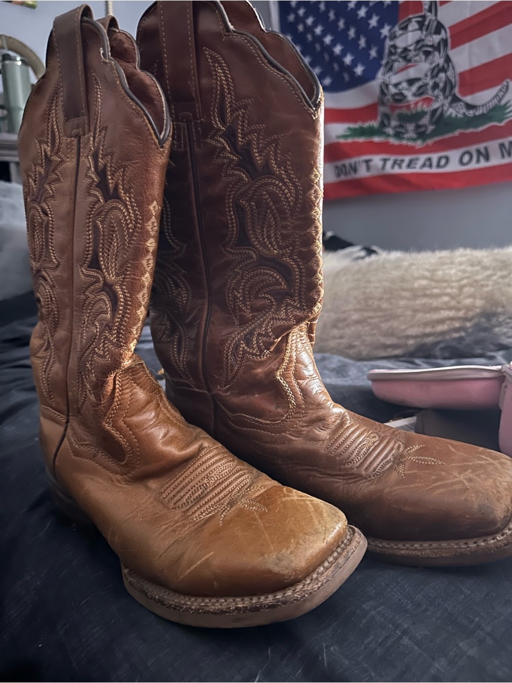 Dan Post Chestnut Brown Embroidered Western Cowboy Boots